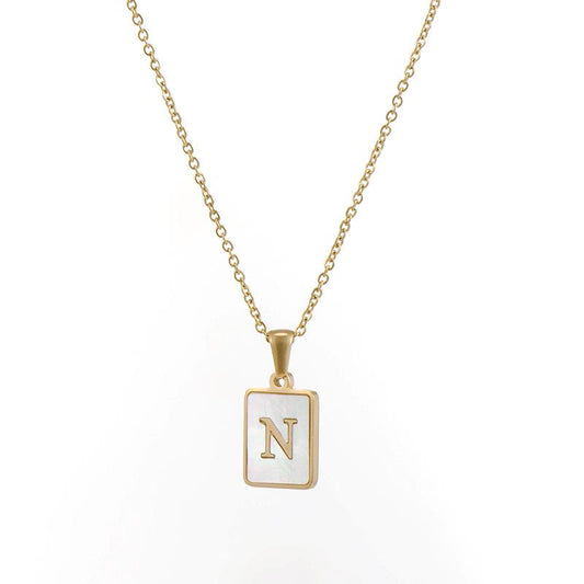 Square Initial 18K Gold-Plated Stainless Steel Necklace - Fgs - N