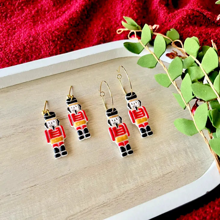 Nutcracker Clay Earrings, Nutcracker Christmas Earrings (Cop - Hoop