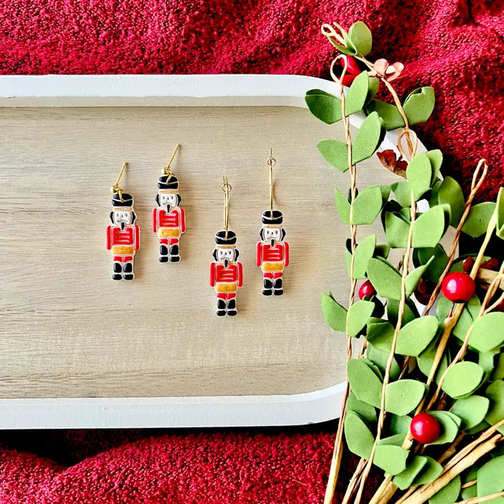 Nutcracker Clay Earrings, Nutcracker Christmas Earrings (Cop - Hoop