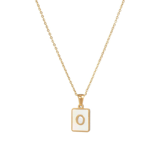 Square Initial 18K Gold-Plated Stainless Steel Necklace - Fgs - O