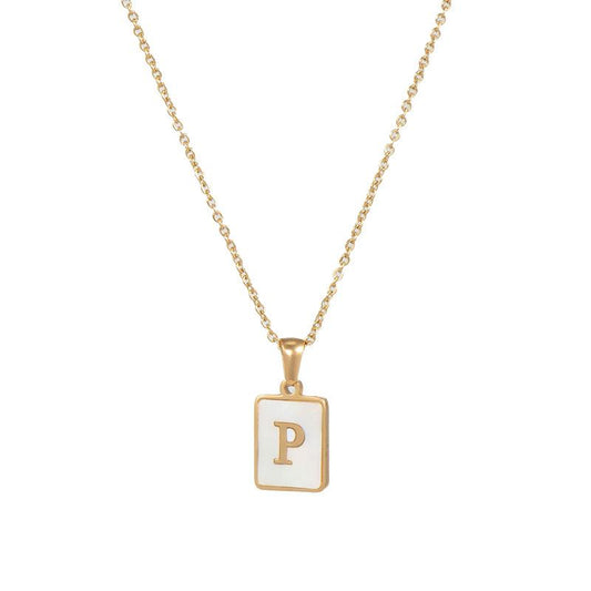 Square Initial 18K Gold-Plated Stainless Steel Necklace - Fgs - P