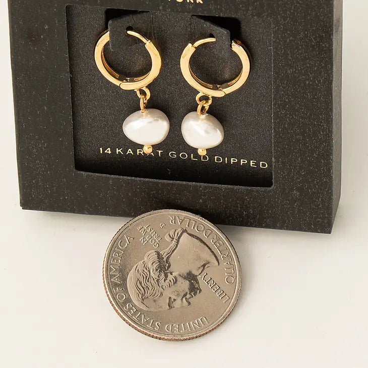 Secret Box Gold Dipped Mini Pearl Drop Hoop Earrings