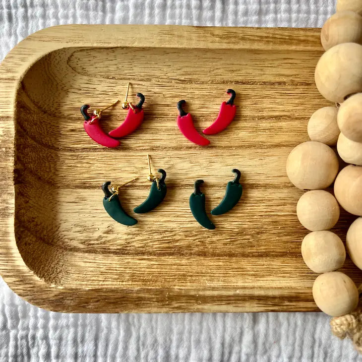 Pepper Clay Earrings - Hoop, Red