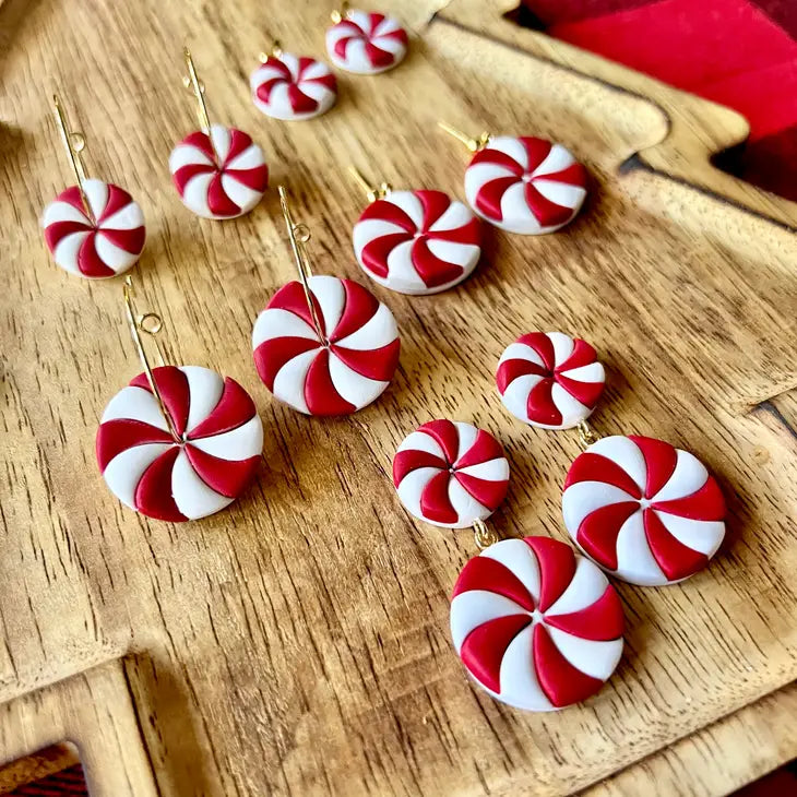 Peppermint Clay Earrings, Peppermint Earrings - Large Hoop