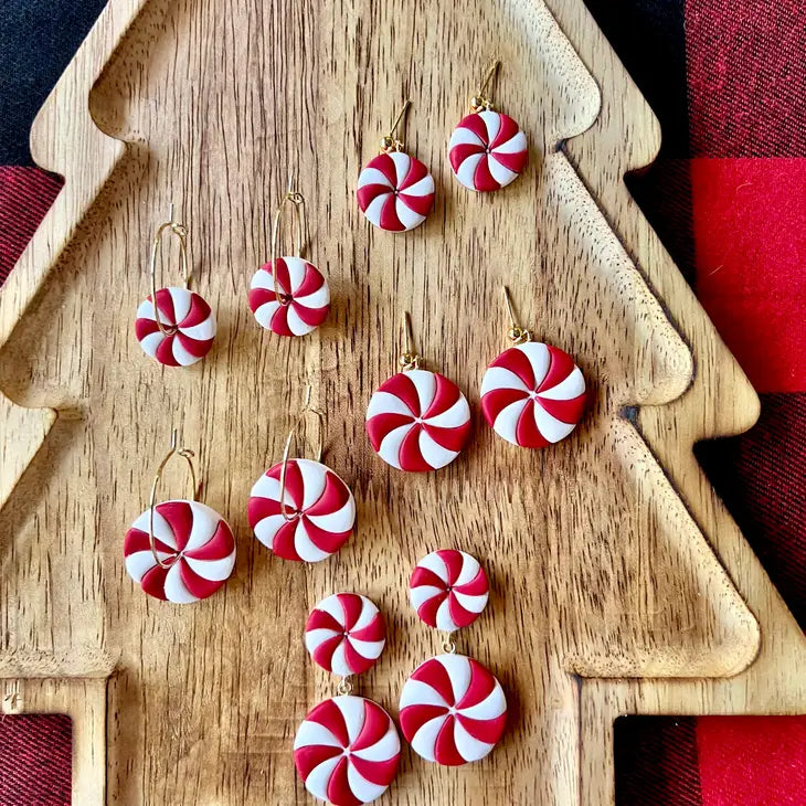 Peppermint Clay Earrings, Peppermint Earrings - Large Hoop