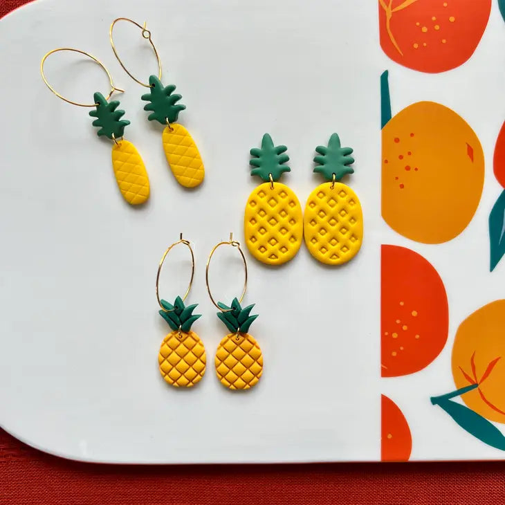 Pineapple Clay Earrings - Large, Hoop