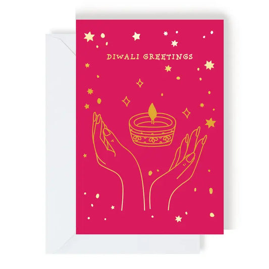 Pink & Gold Foil Diwali Greetings Card