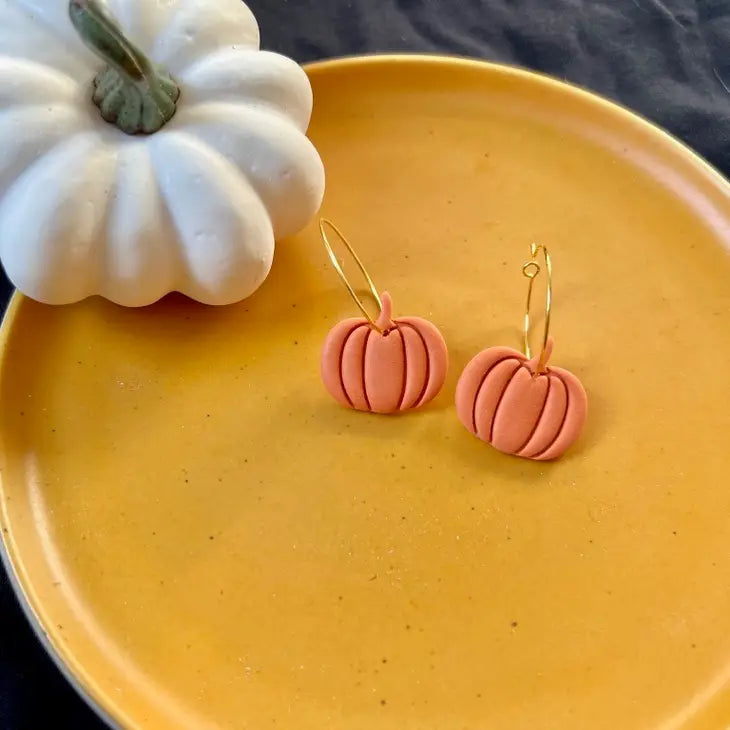 Pumpkin Clay Hoop Earrings - Orange