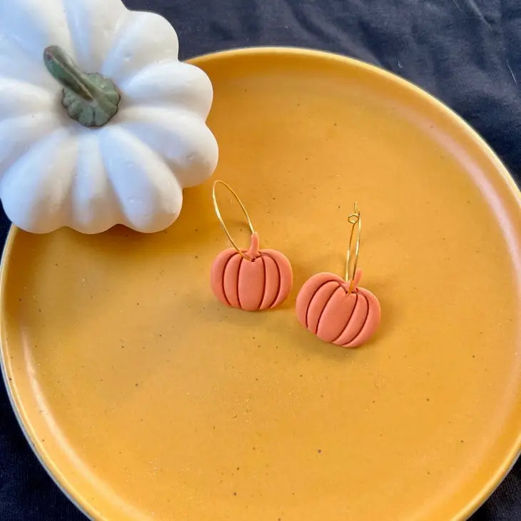 Pumpkin Clay Hoop Earrings - Orange