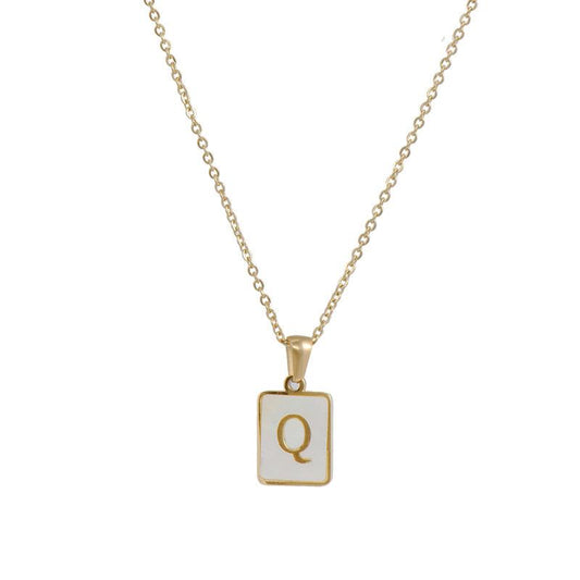 Square Initial 18K Gold-Plated Stainless Steel Necklace - Fgs - Q