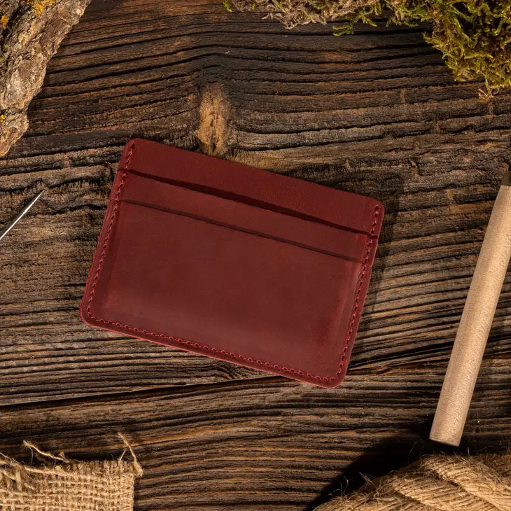 Leather Card Holder Wallet, Handmade Wallet For Men - Red
