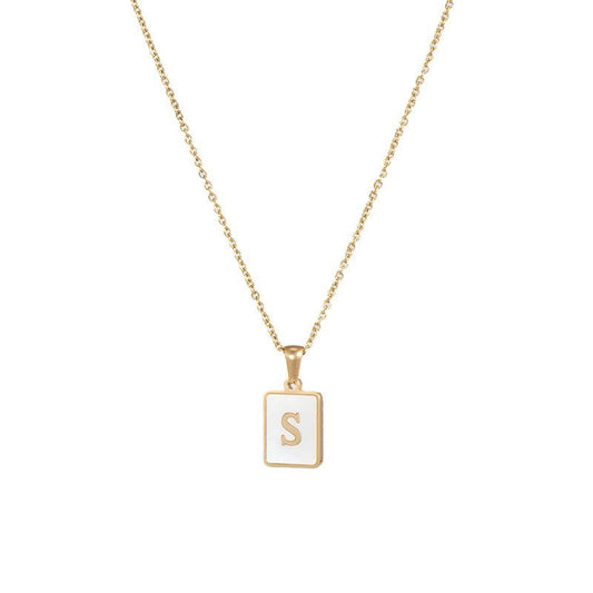 Square Initial 18K Gold-Plated Stainless Steel Necklace - Fgs - S