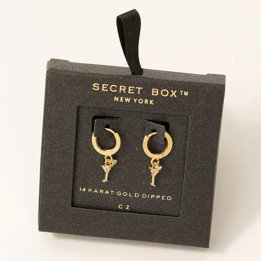 Secret Box Mini Wine Glass Drop Huggie Earrings