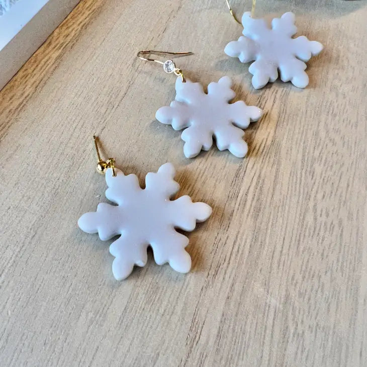 Snowflake Clay Earrings - Hoop