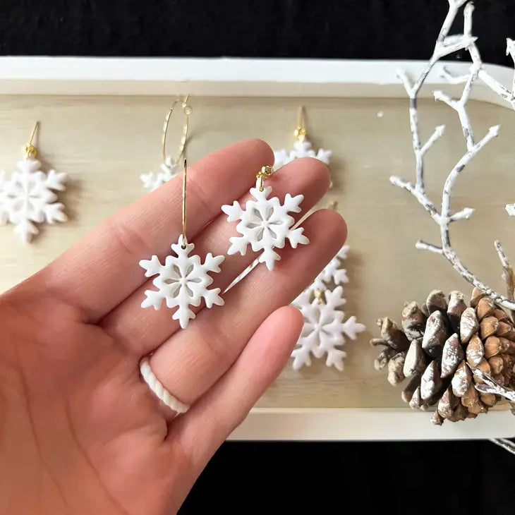 Snowflake Clay Earrings, Snowflake Hoop Earrings - Large Hoop