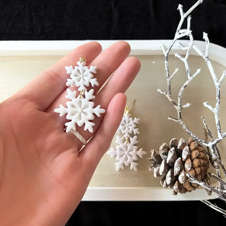 Snowflake Clay Earrings, Snowflake Hoop Earrings - Large Hoop