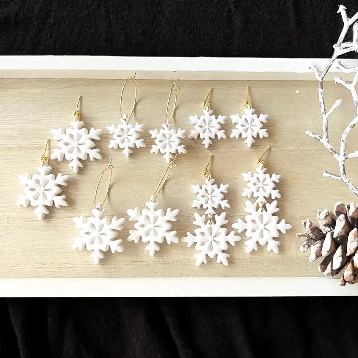 Snowflake Clay Earrings, Snowflake Hoop Earrings - Large Hoop