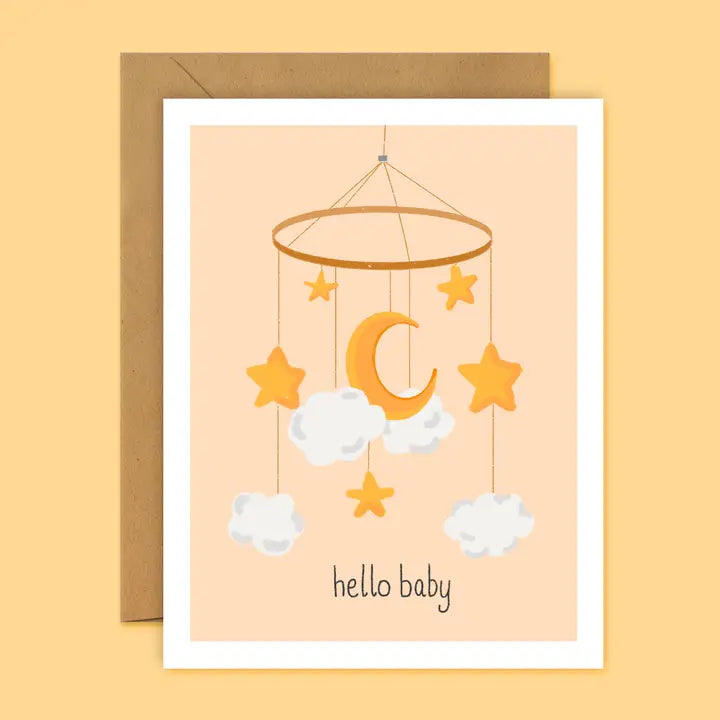 Stars and Moon Mobile Hello Baby Baby Greeting Card
