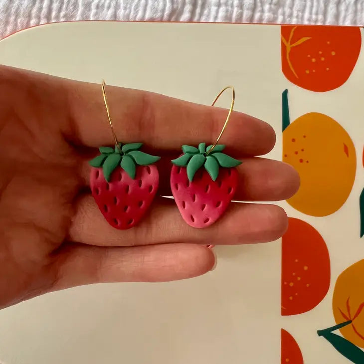 Strawberry Clay Earrings - No Flower Hoop