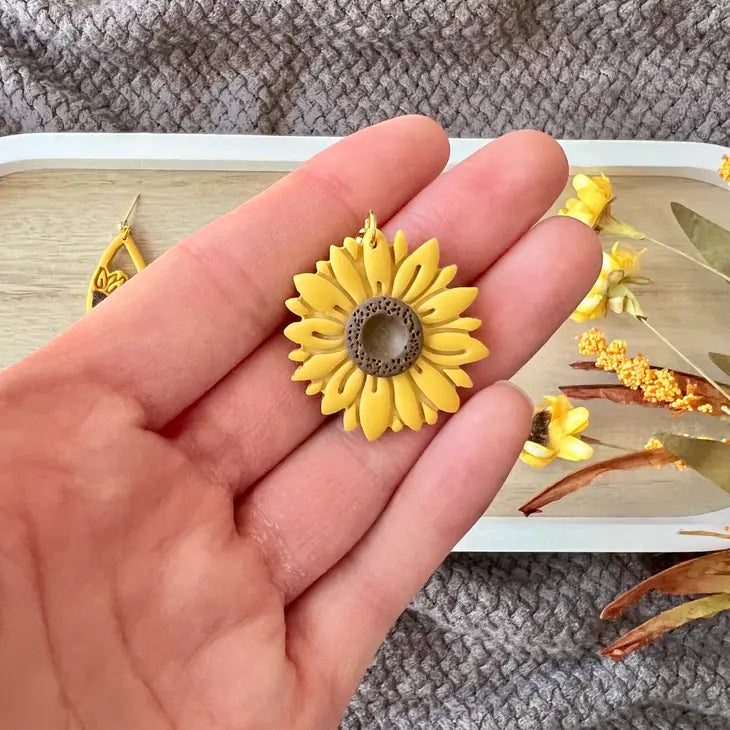 Sunflower Clay Earrings, Fall Clay Earrings - Whole Sunflower Hoops