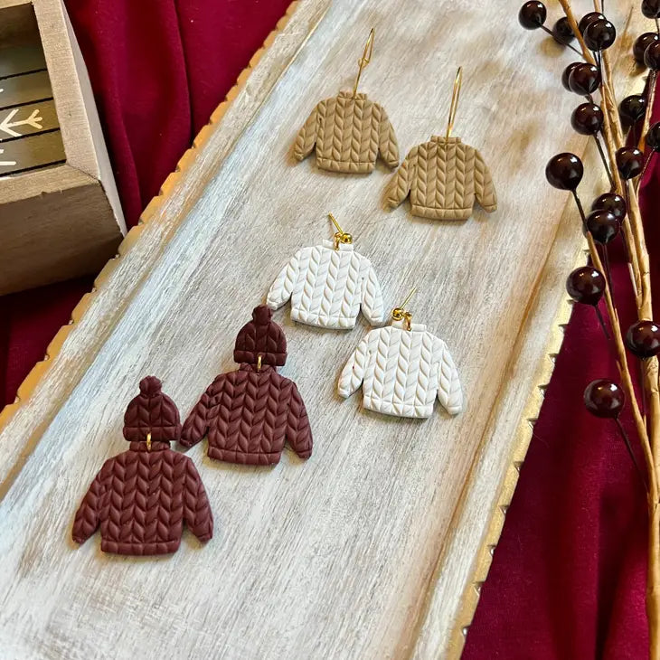 Sweater Clay Earrings - Maroon, Hoop