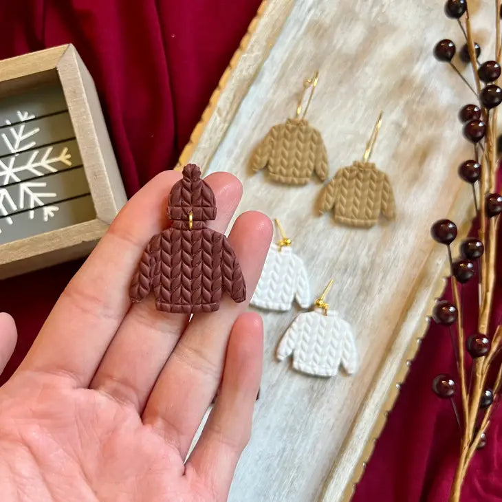 Sweater Clay Earrings - Maroon, Hoop