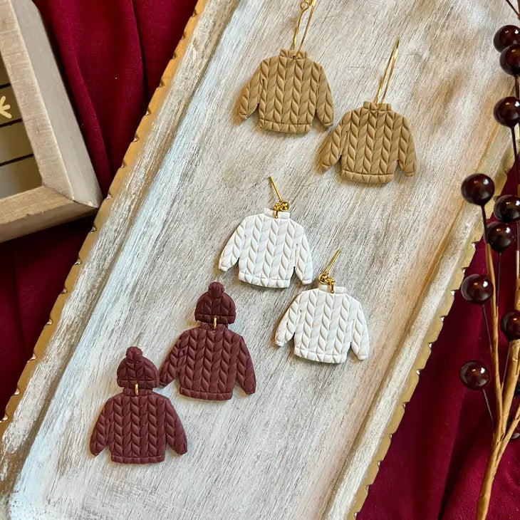 Sweater Clay Earrings - Maroon, Hoop