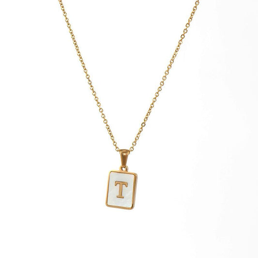 Square Initial 18K Gold-Plated Stainless Steel Necklace - Fgs - T