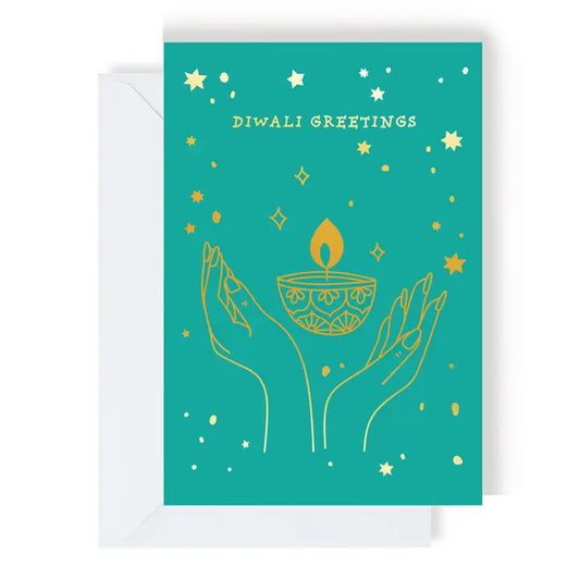 Teal & Gold Foil Diwali Greetings Card