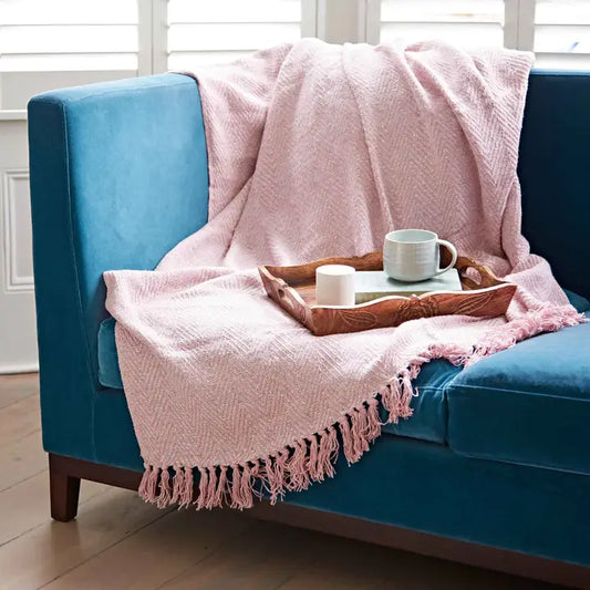 Recycled Cotton Woven Chevron Throw - Pink