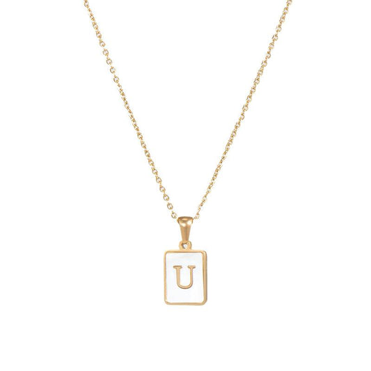 Square Initial 18K Gold-Plated Stainless Steel Necklace - Fgs - U