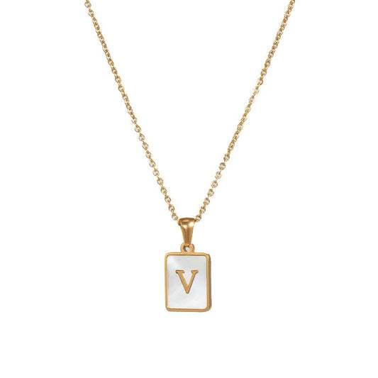Square Initial 18K Gold-Plated Stainless Steel Necklace - Fgs - V