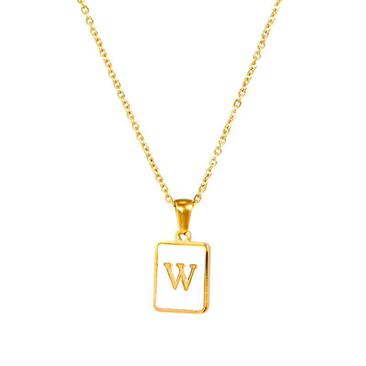 Square Initial 18K Gold-Plated Stainless Steel Necklace - Fgs - W