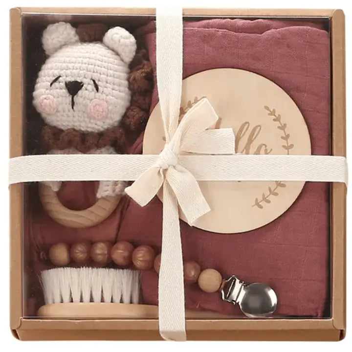 Welcome Baby Gift Box - Charming 6-Piece Set For Newborns - Maroon