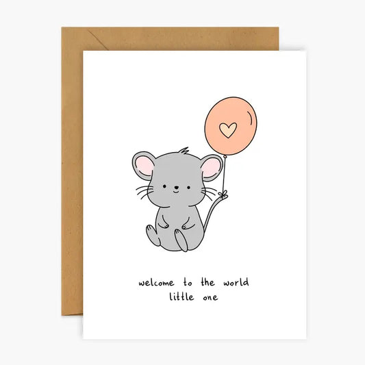 Welcome To the World - Mouse with Balloon Baby Greeting Card