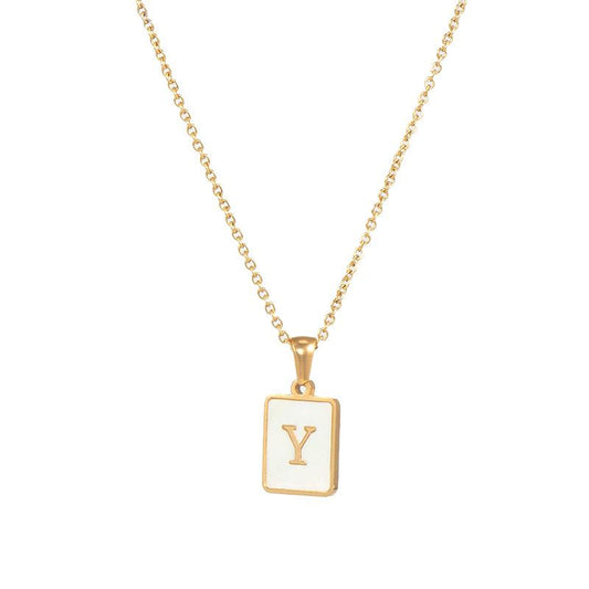Square Initial 18K Gold-Plated Stainless Steel Necklace - Fgs - Y