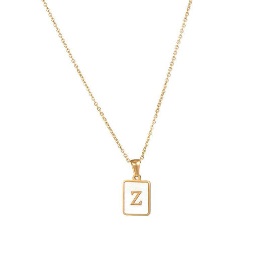 Square Initial 18K Gold-Plated Stainless Steel Necklace - Fgs - Z