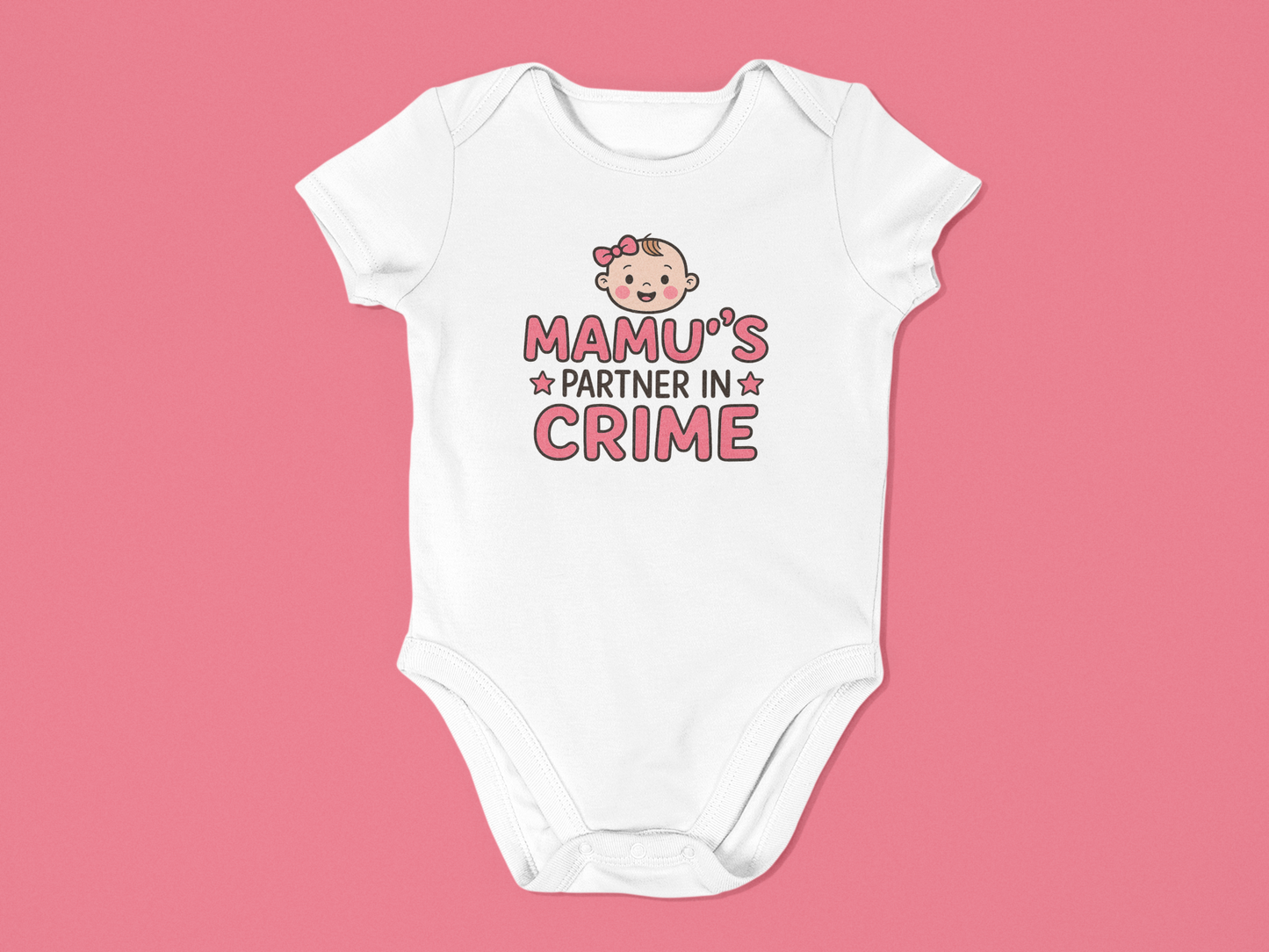 "Mamu's Partner in Crime" Baby Onesie - White