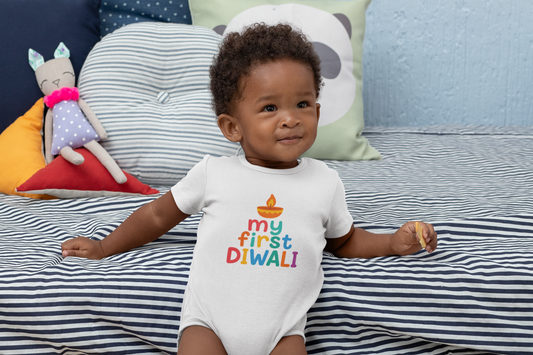 "My First Diwali" Baby Onesie - White