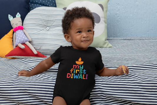 "My First Diwali" Baby Onesie - Black