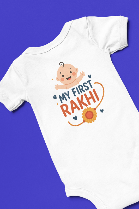 "My First Rakhi" Baby Onesie - White