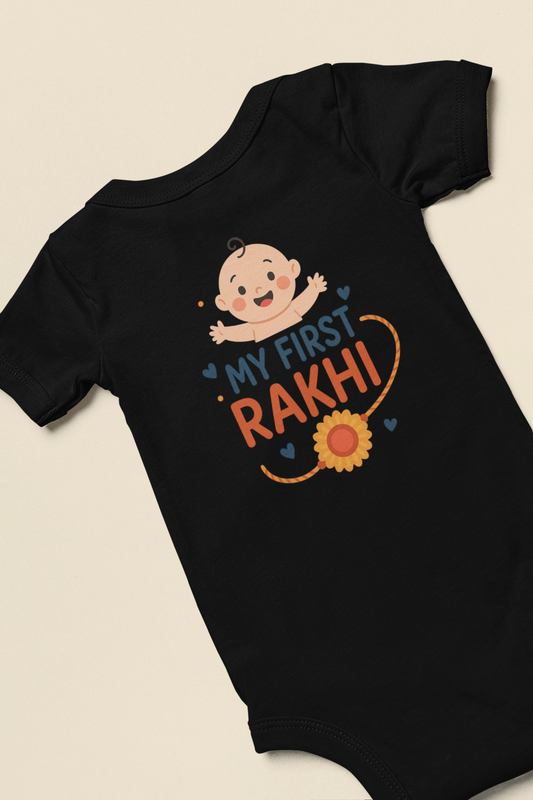"My First Rakhi" Baby Onesie - Black