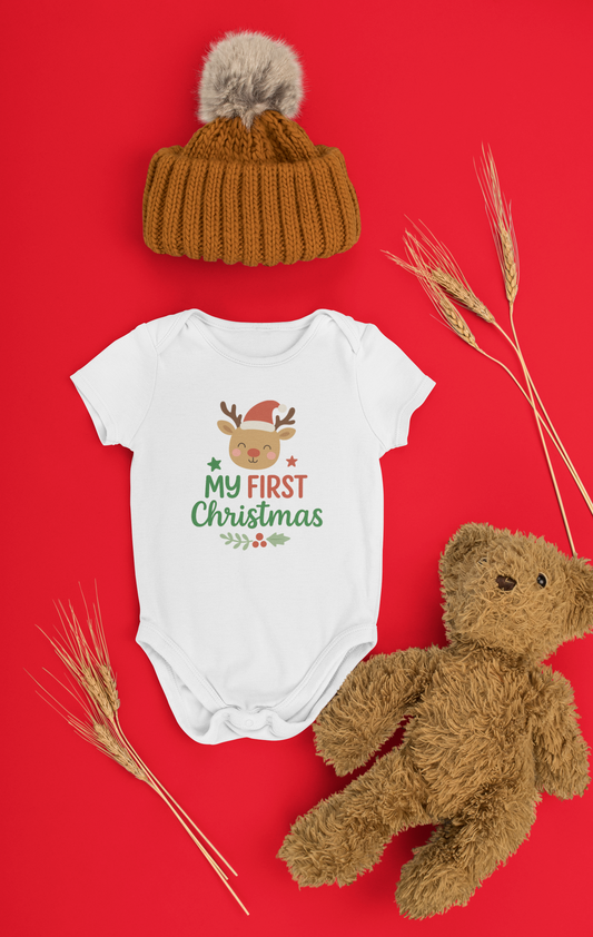 "My First Christmas" Baby Onesie - White
