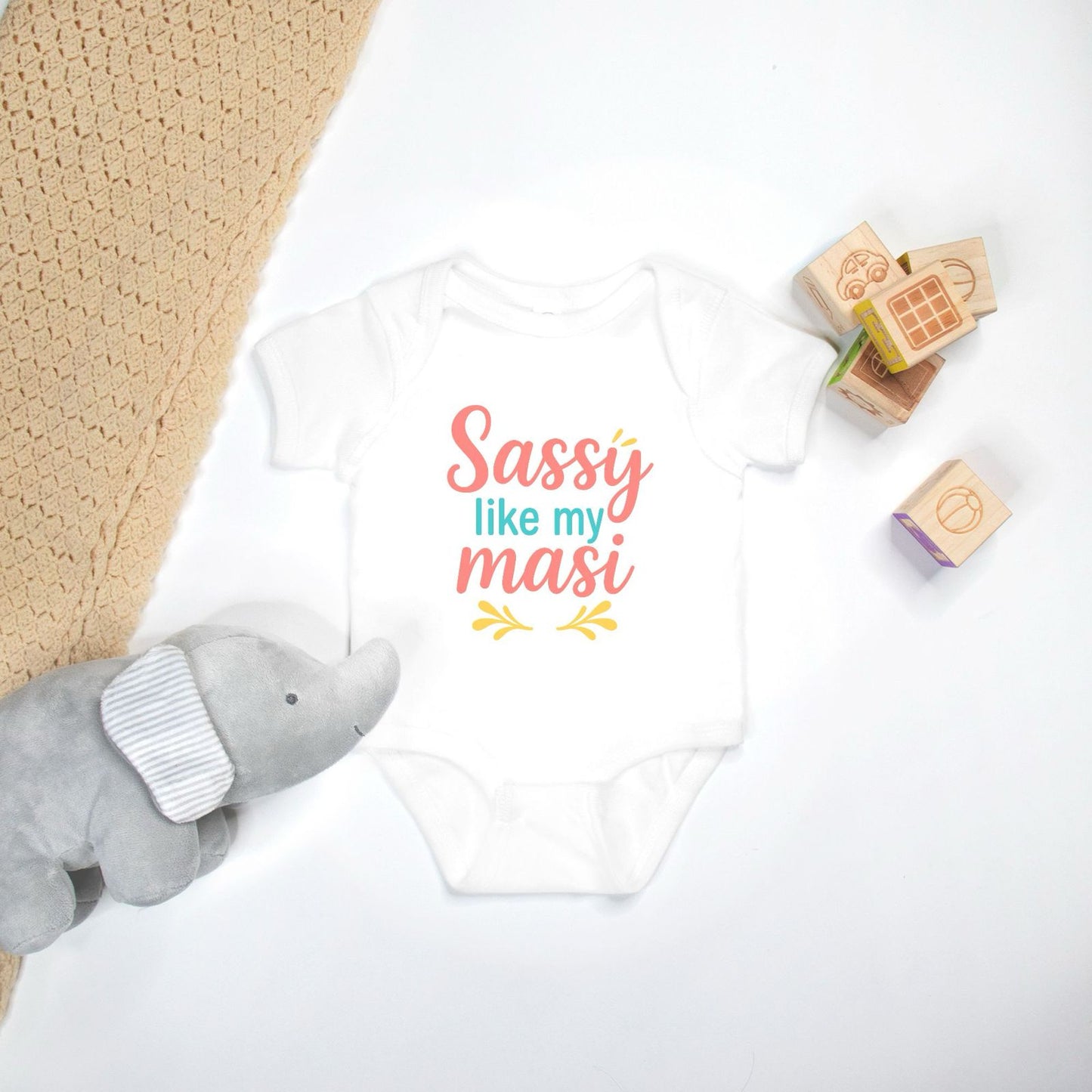 "Sassy Like My Masi" Baby Onesie - White