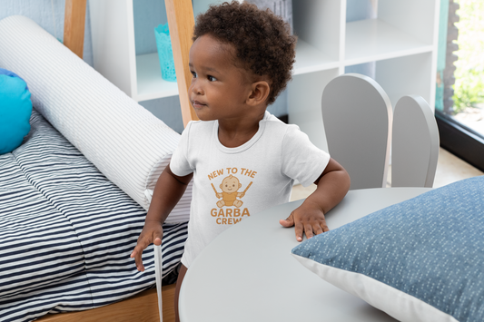 "New to the Garba Crew" Baby Onesie - White