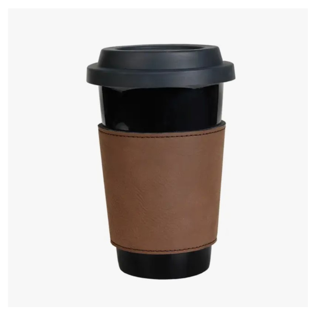 Coffee Design Leatherette Coffee Cup Sleeve | Dark Brown